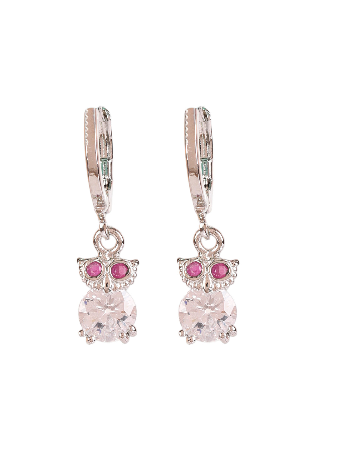 Jazz And Sizzle Set of 2 American Diamond Studded Floral Rose Gold & Owl Silver Plated Drop Earring - Jazzandsizzle