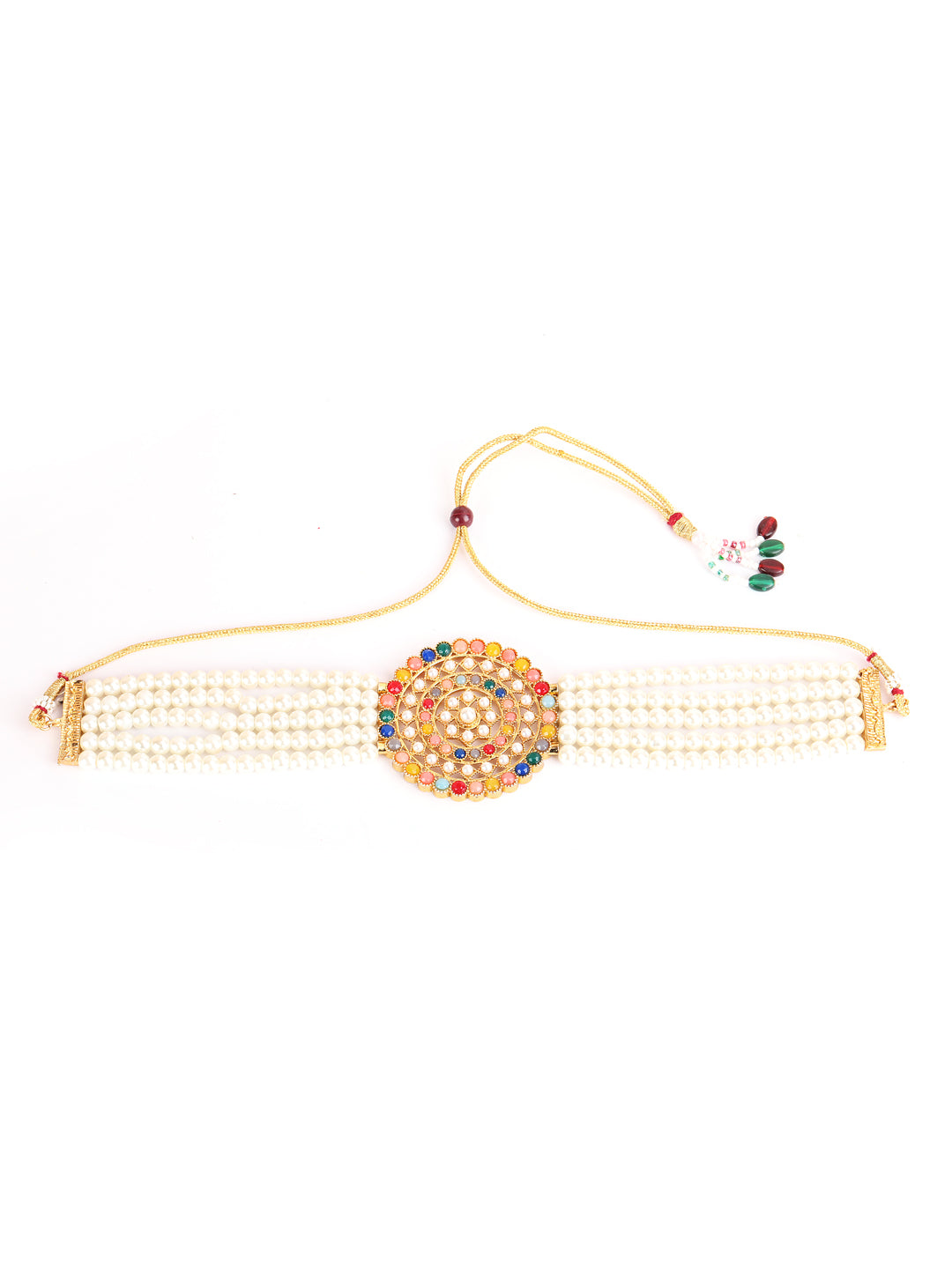 Gold-Plated White & Green Pearl-Studded Choker Jewellery Set - Jazzandsizzle