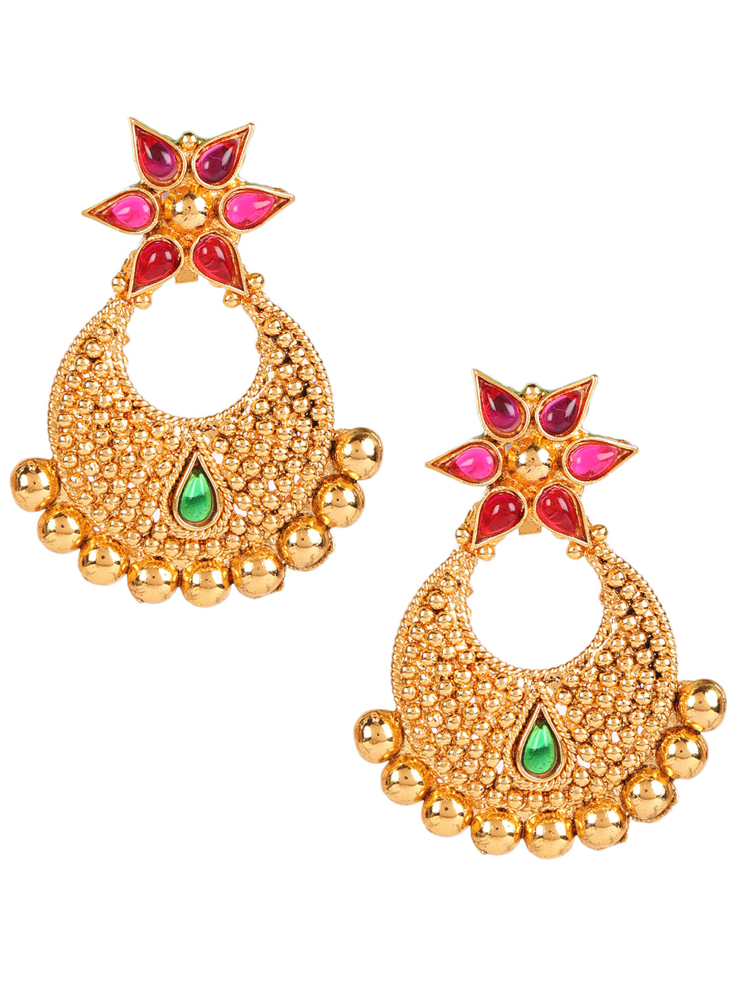 Gold-Plated Red & Green Stone Studded Handcrafted Jewellery Set - Jazzandsizzle