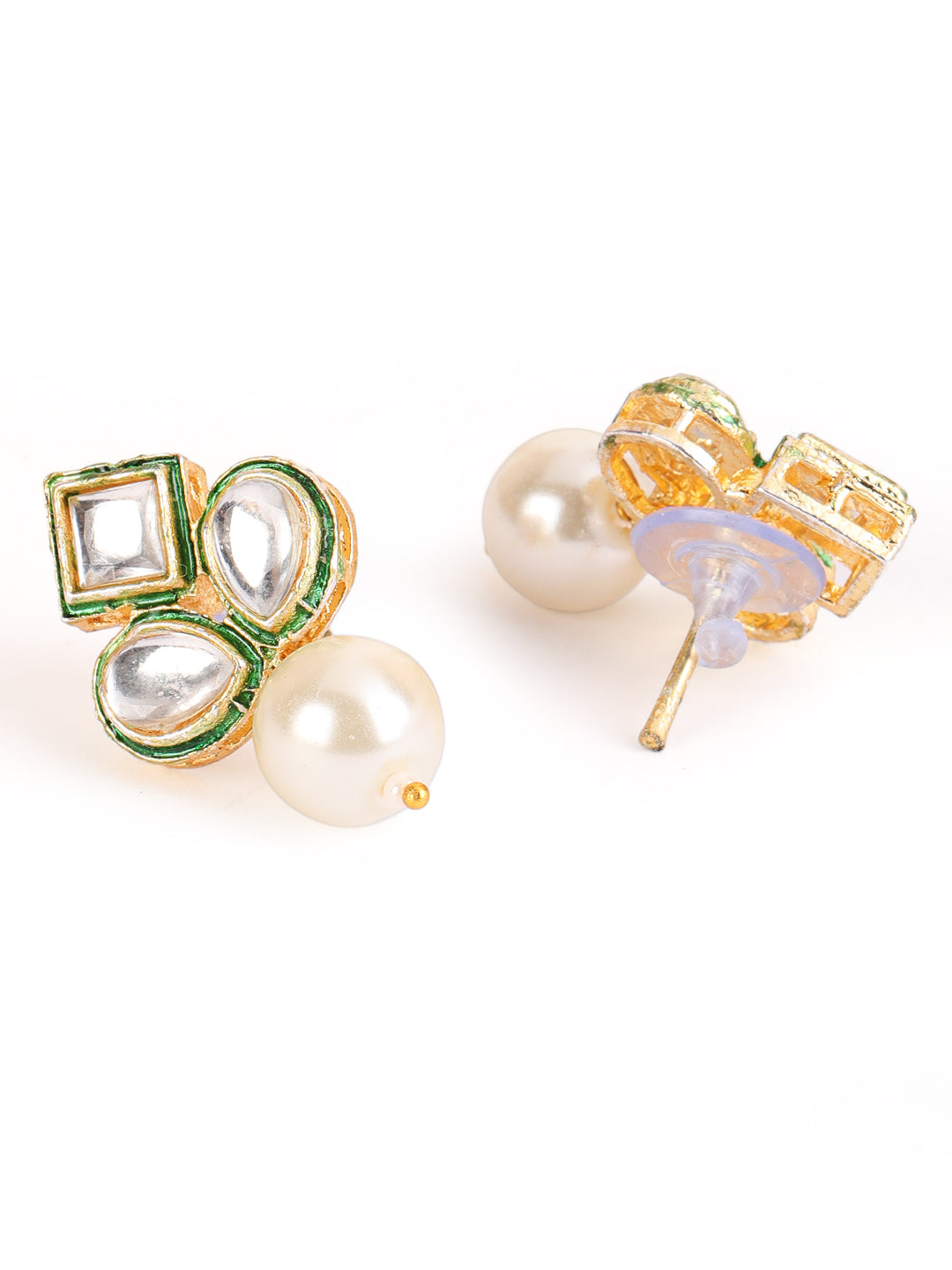 Gold-Plated PeachPink & Green Kundan-Studded & Beaded Handcrafted Jewellery Set - Jazzandsizzle