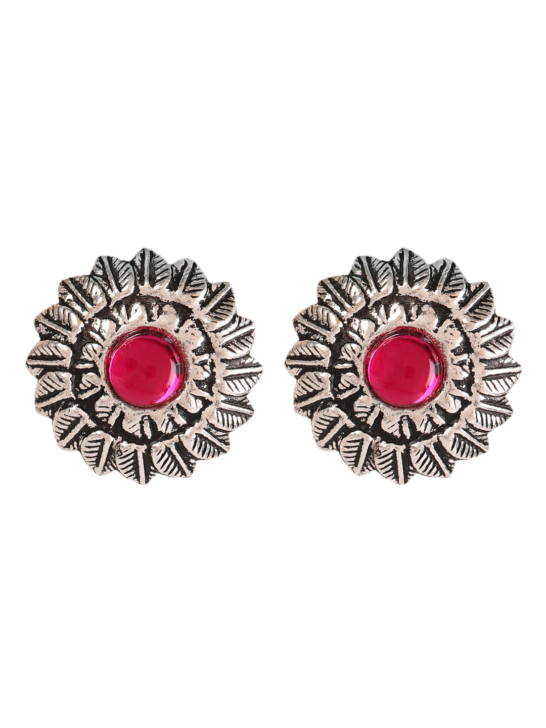 Silver-Toned Oxidized Pink stone studded Peacock Jewellery Set - Jazzandsizzle