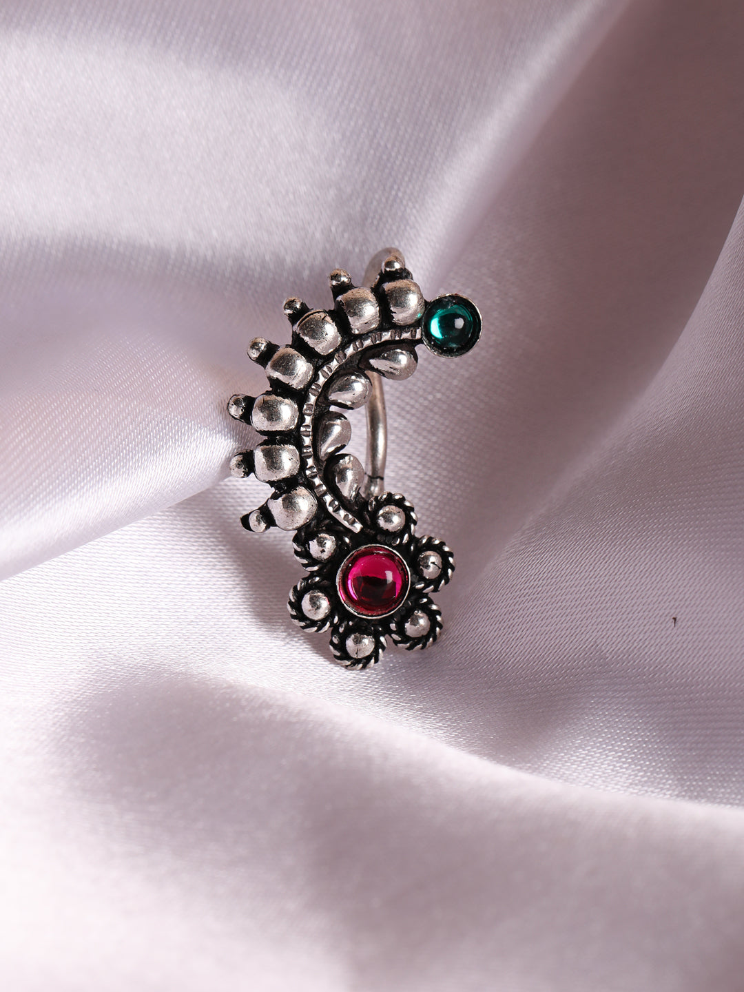 Oxidized Silver-Plated Red-green Nose Pins - Jazzandsizzle
