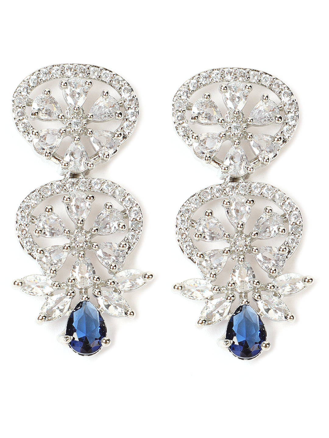 Silver Plated Crystal Studded Blue American Diamond Handcrafted Necklace Set - Jazzandsizzle