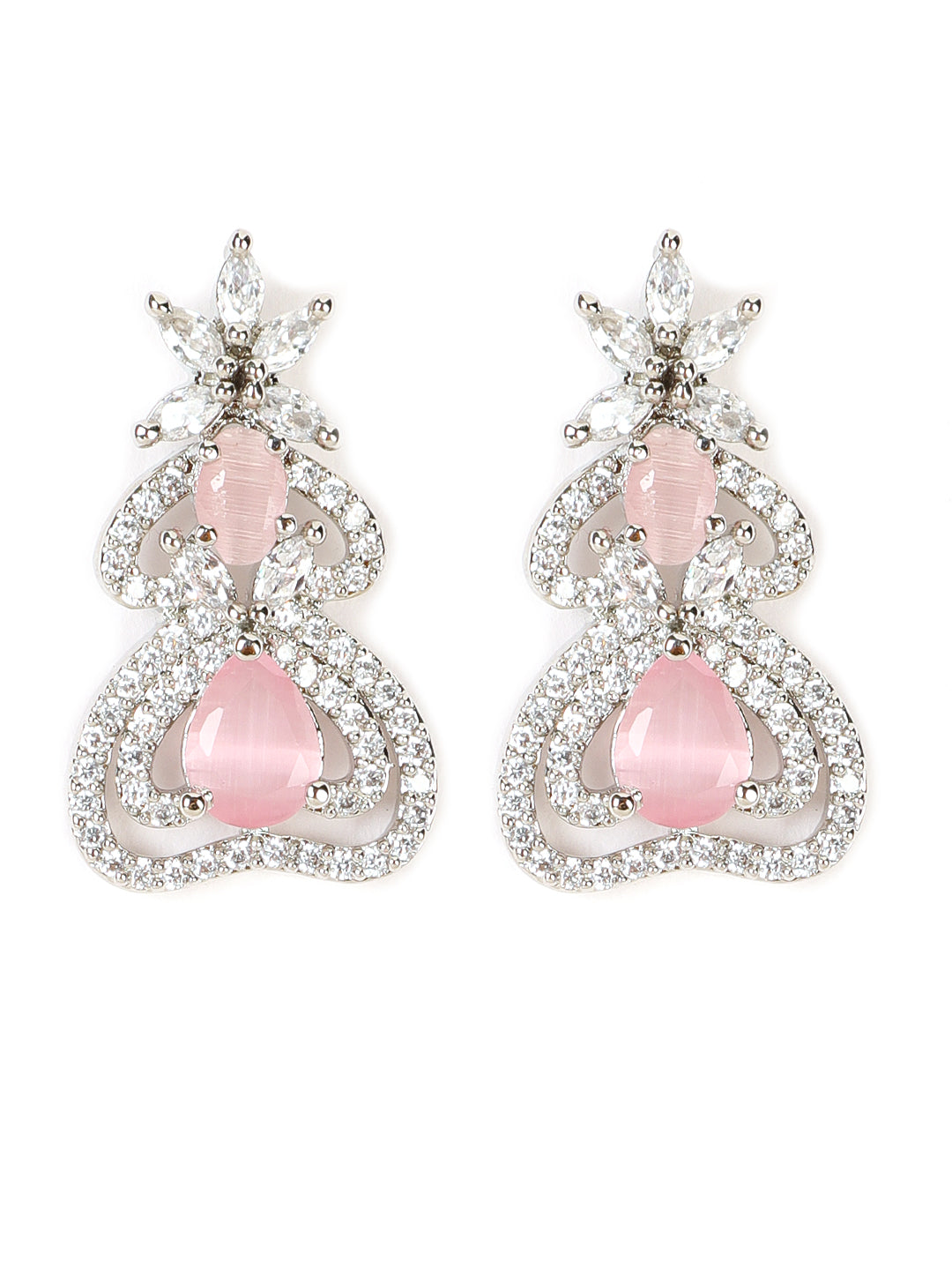 Silver-Plated Crystal Studded Pink American Diamond Handcrafted Necklace Set - Jazzandsizzle