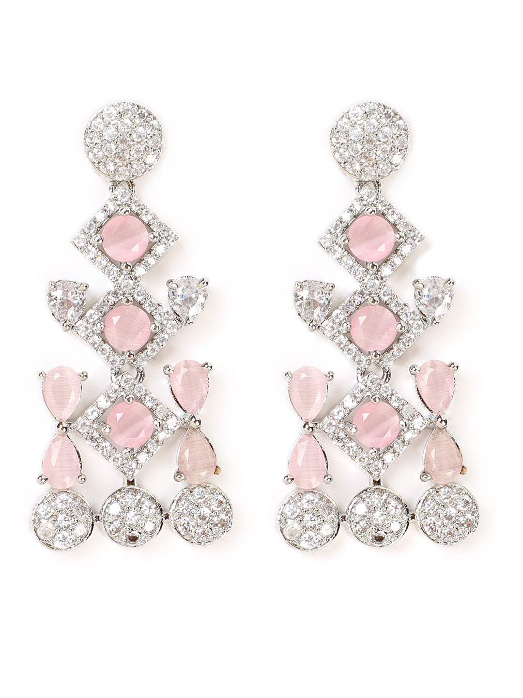 Silver Plated Pink Studded American Diamond Handcrafted Necklace Set - Jazzandsizzle