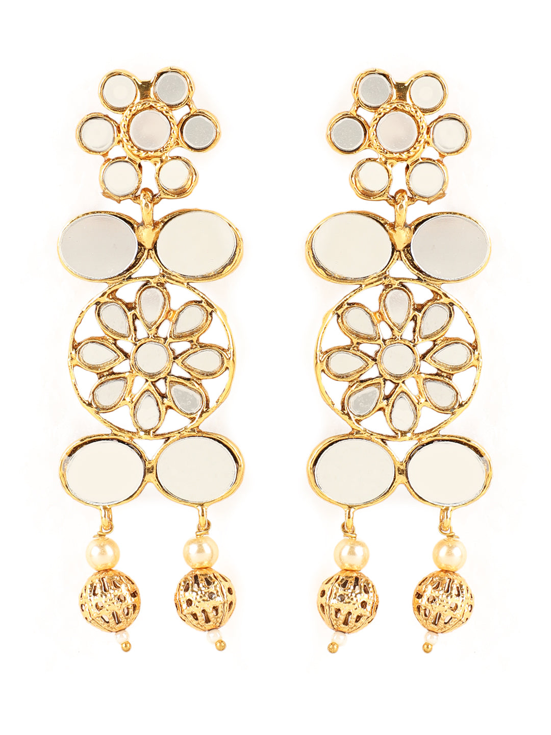 Gold Plated Mirror Studded White Beads Red & Green Reversible Necklace Set - Jazzandsizzle