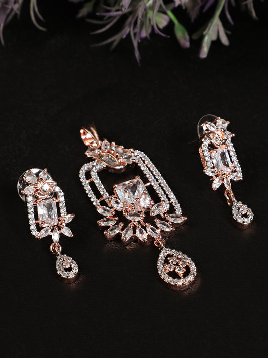 Rose Gold Plated Handcrafted Zircon Stone Pendant Set - Jazzandsizzle