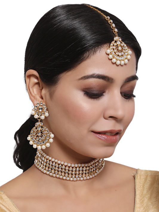 Gold-Toned Kundan & Pearl Jewellery Set - Jazzandsizzle