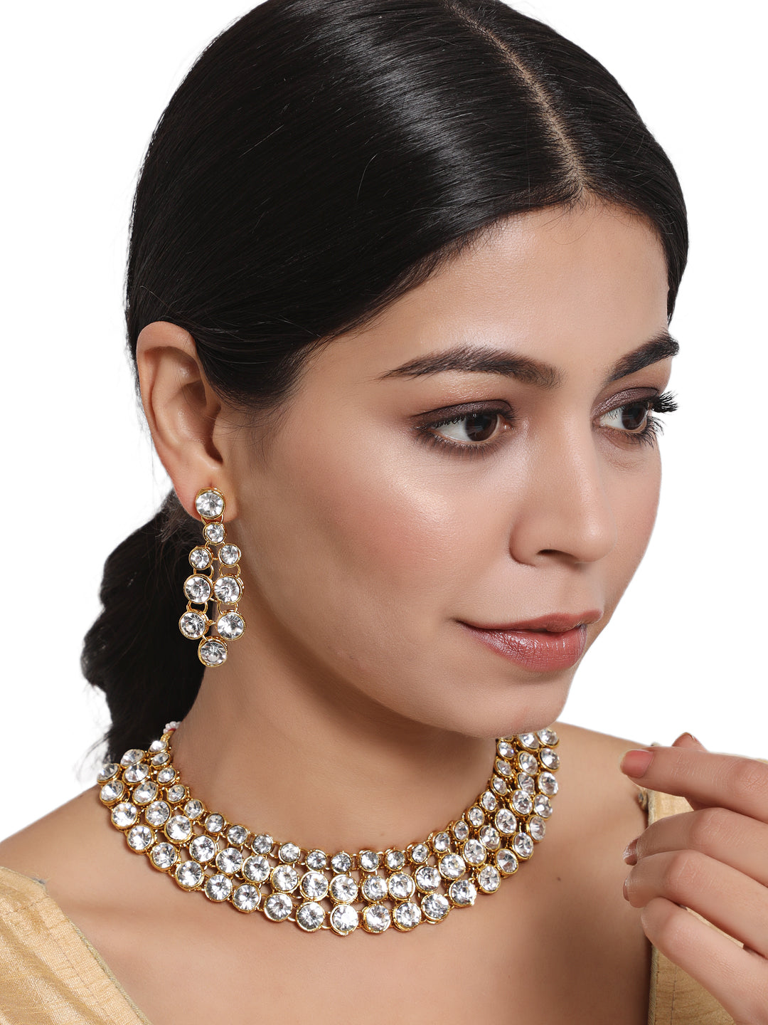 White Gold-Plated Stone Studded Layered Jewellery Set - Jazzandsizzle