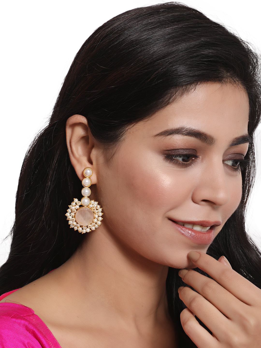 Jazz And Sizzle Gold- Plated Circular Shaped Pearl Beaded Contemporary Drop Earrings - Jazzandsizzle