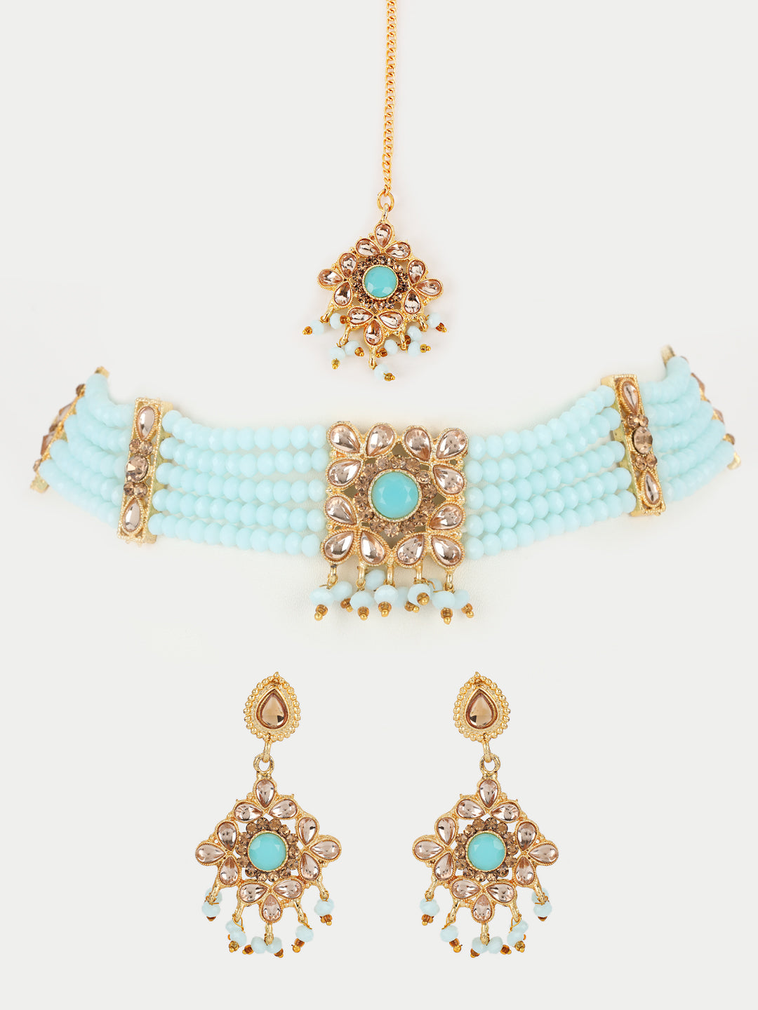 Blue Kundan Gold Plated Choker Set with Maangtika - Jazzandsizzle