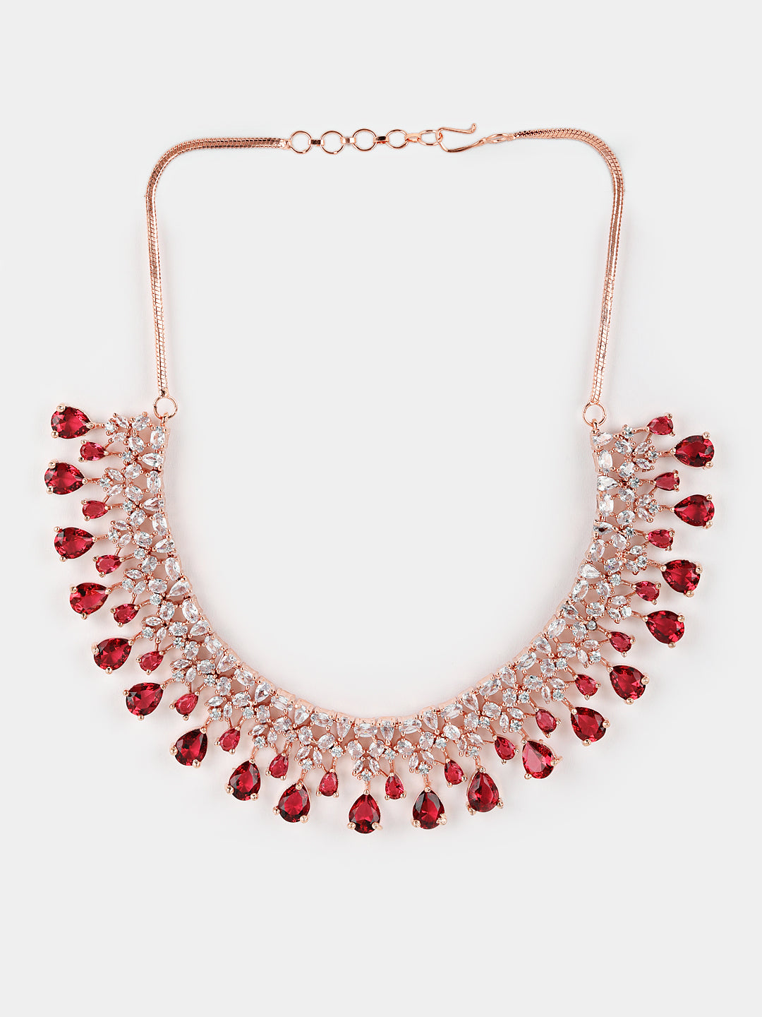 Maroon American Diamond Rose Gold Plated Jewellery Set - Jazzandsizzle
