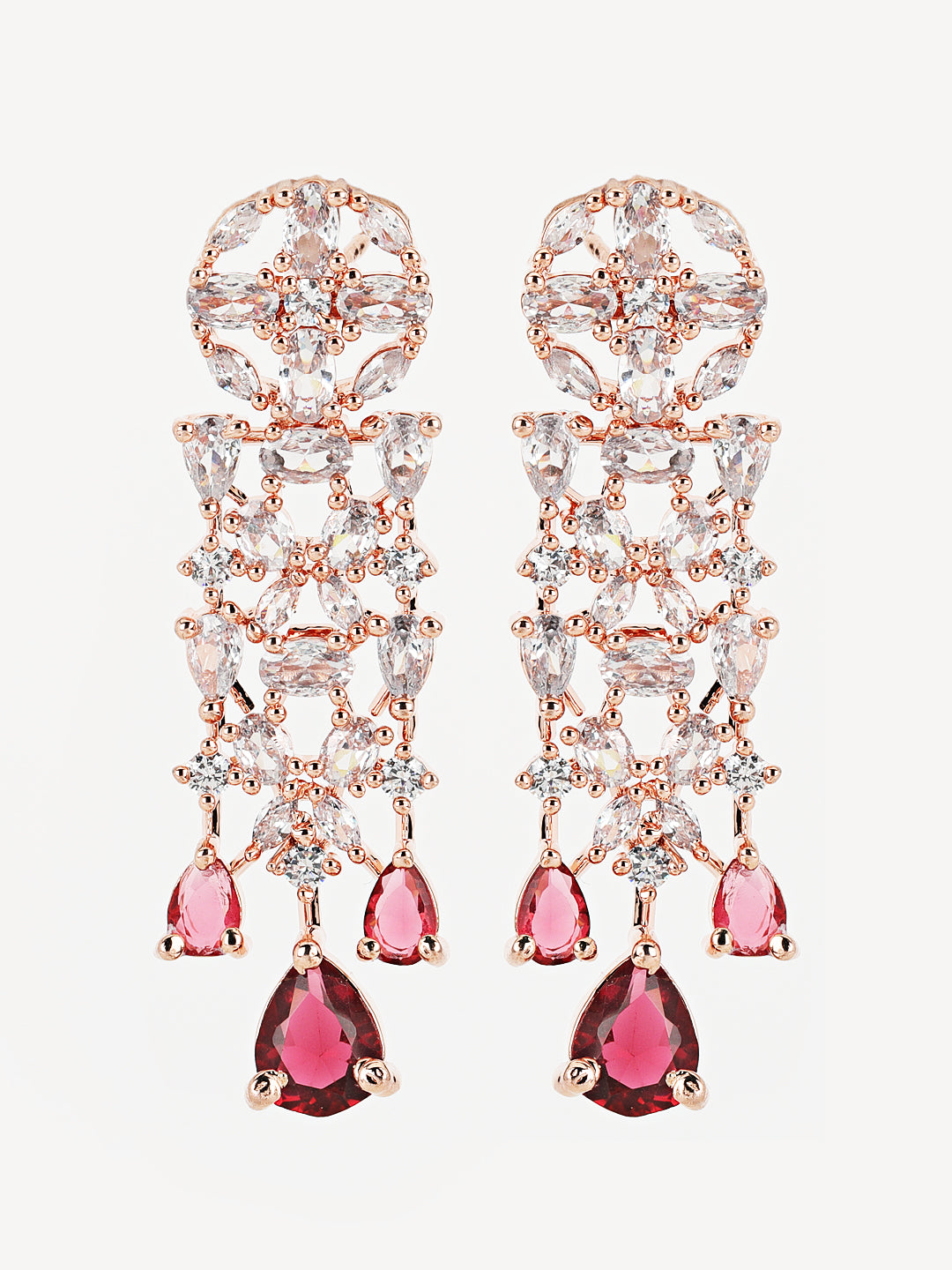 Maroon American Diamond Rose Gold Plated Jewellery Set - Jazzandsizzle