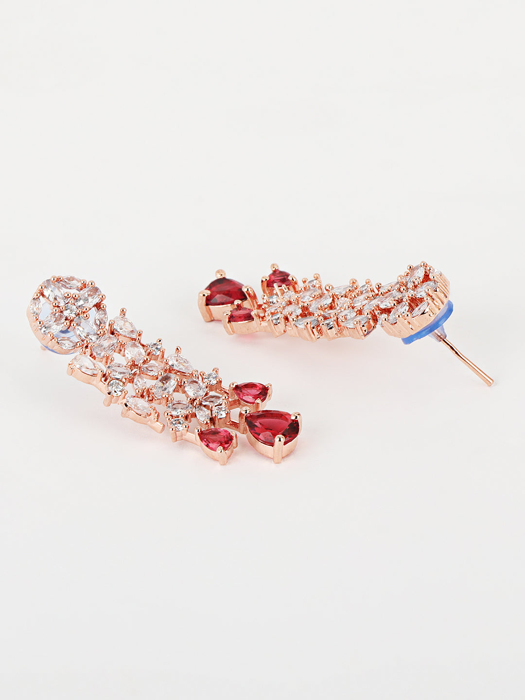 Maroon American Diamond Rose Gold Plated Jewellery Set