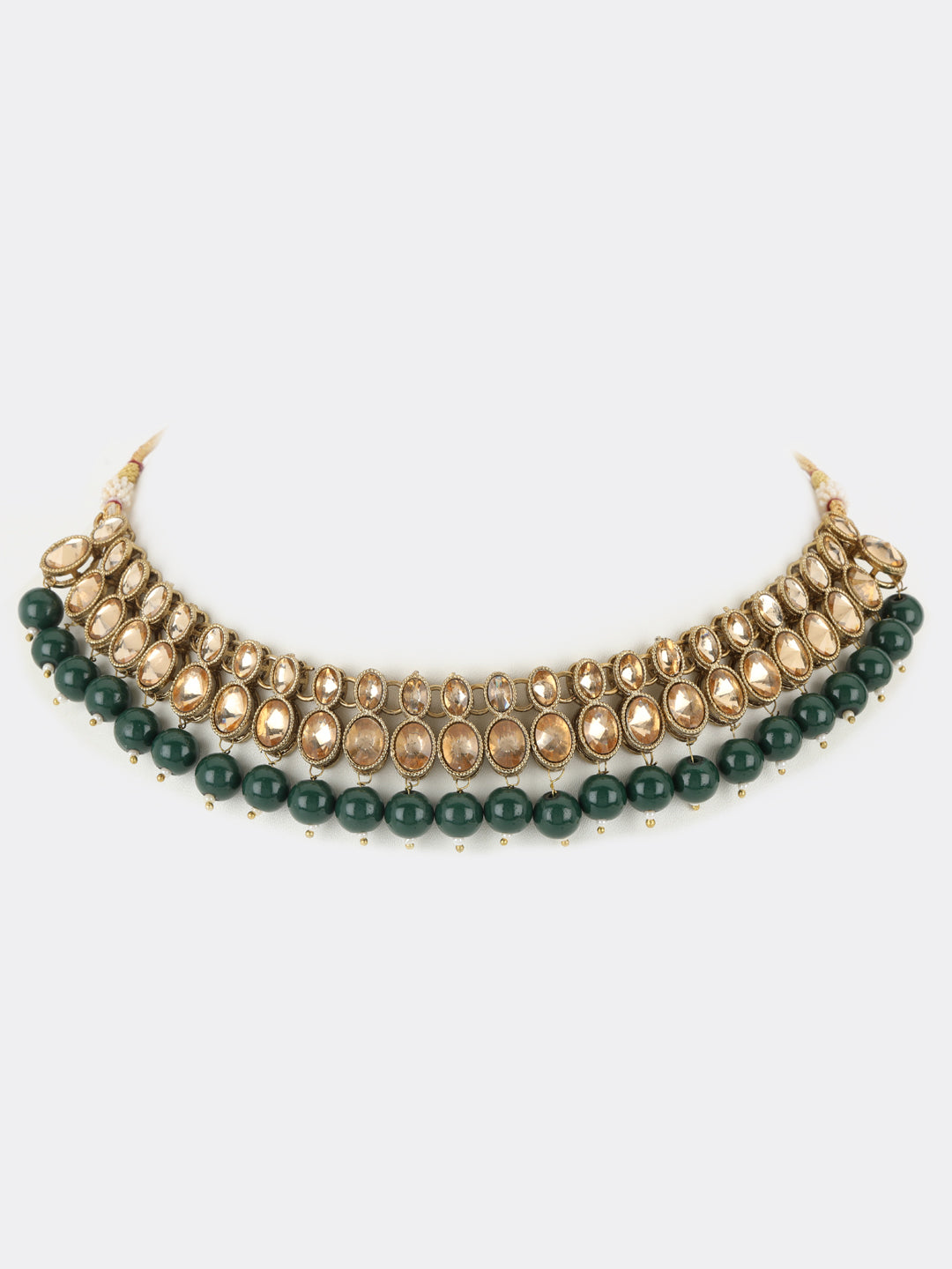 Green Kundan Stones Gold Plated Choker Set with MaangTikka - Jazzandsizzle