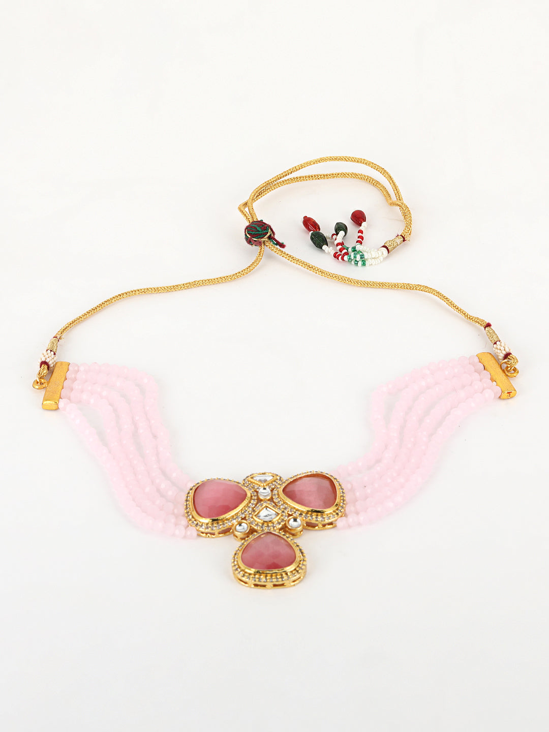 Pink White Kundan Gold Plated Choker Set - Jazzandsizzle