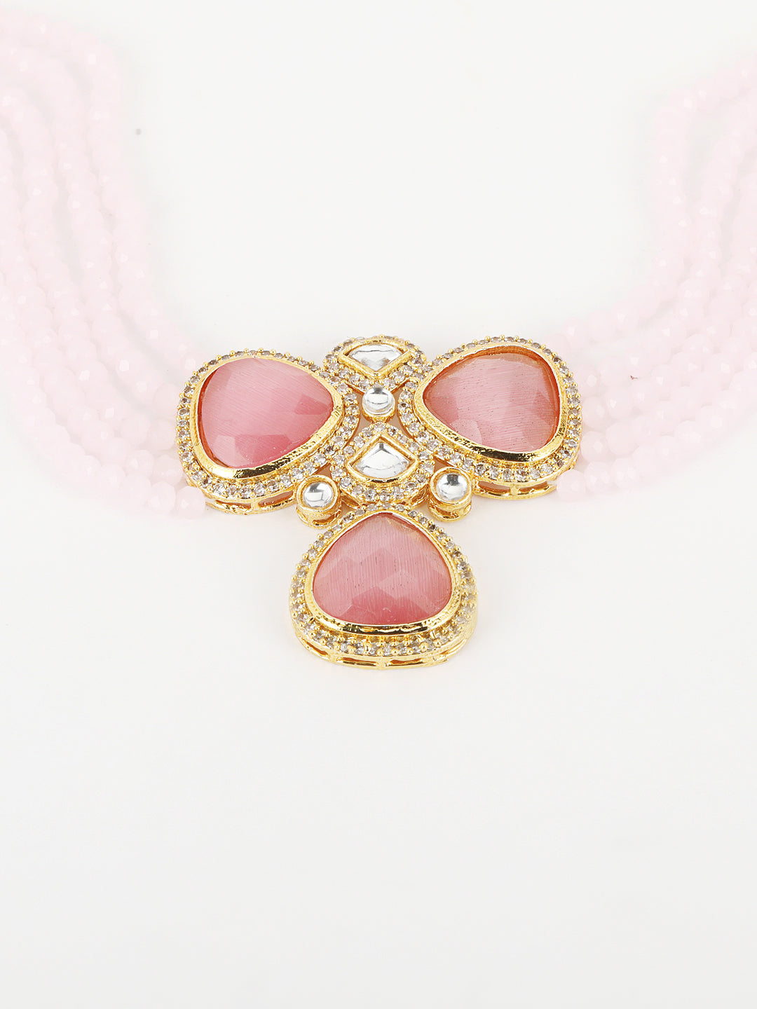 Pink White Kundan Gold Plated Choker Set - Jazzandsizzle