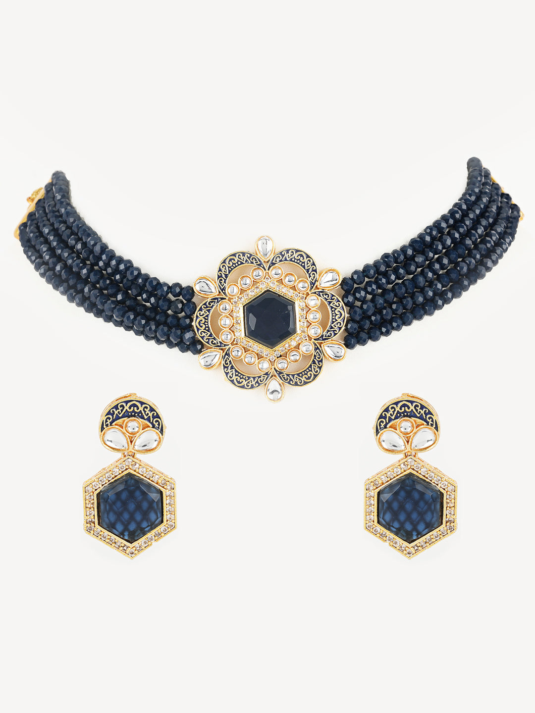 Blue Kundan Gold Plated Choker Set - Jazzandsizzle