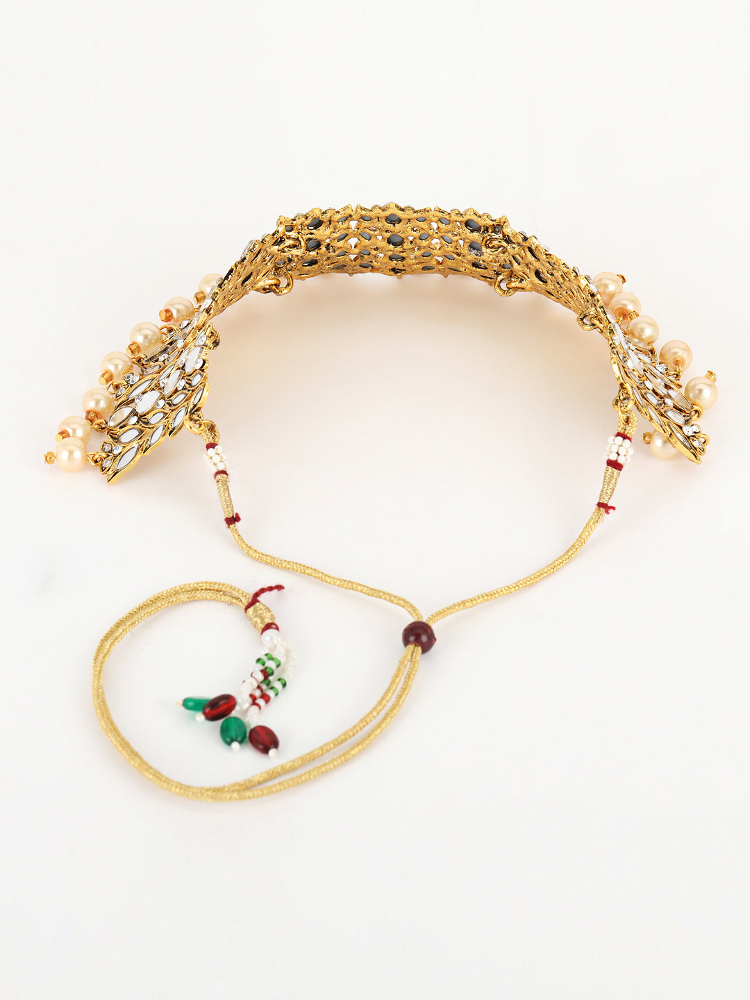 Gold-Plated White Coloured Stone-Studded & Pearl Beaded Handcrafted Jewellery Set - Jazzandsizzle