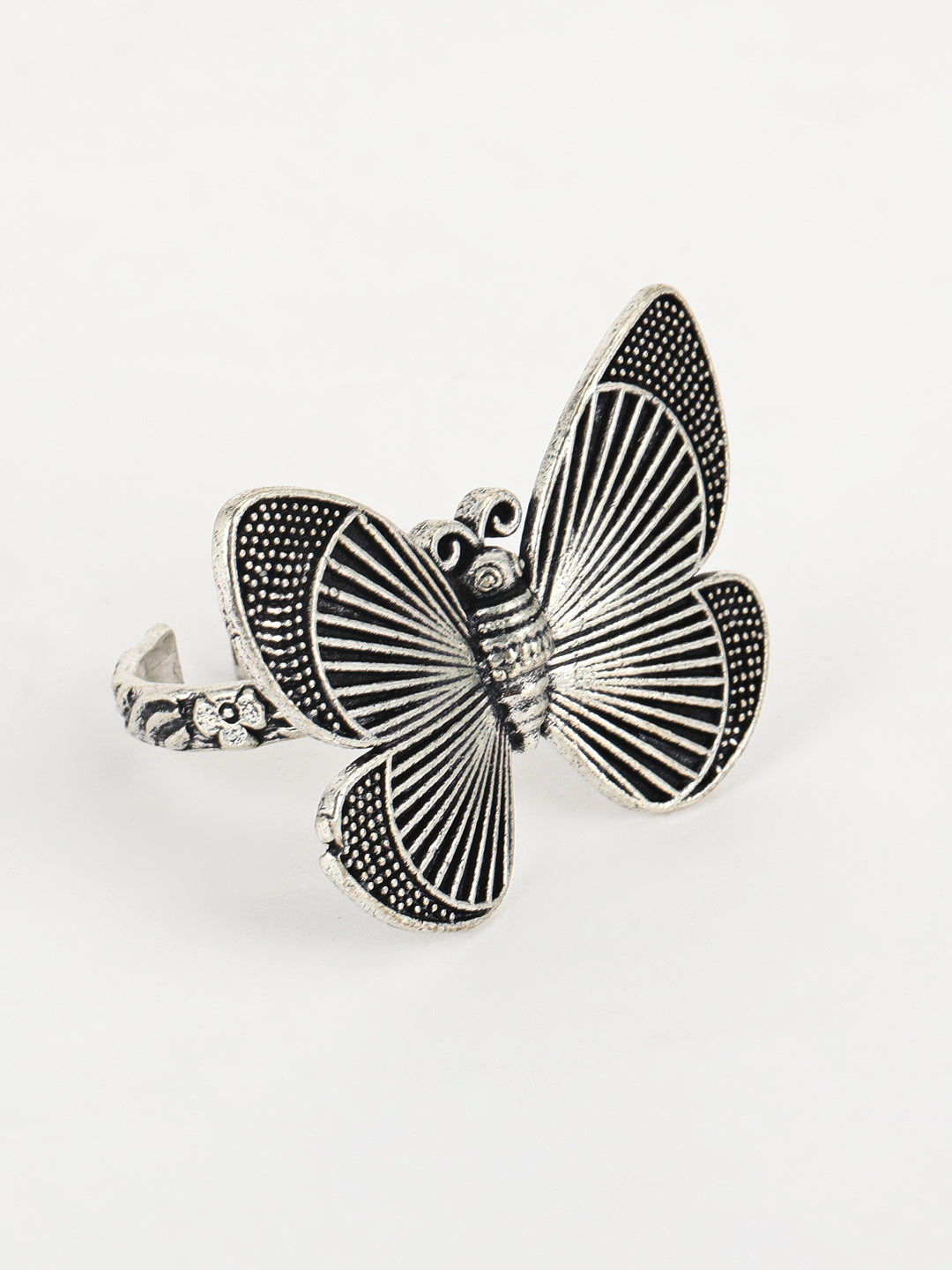 Butterfly Inspired German Silver Adjustable Finger Ring - Jazzandsizzle