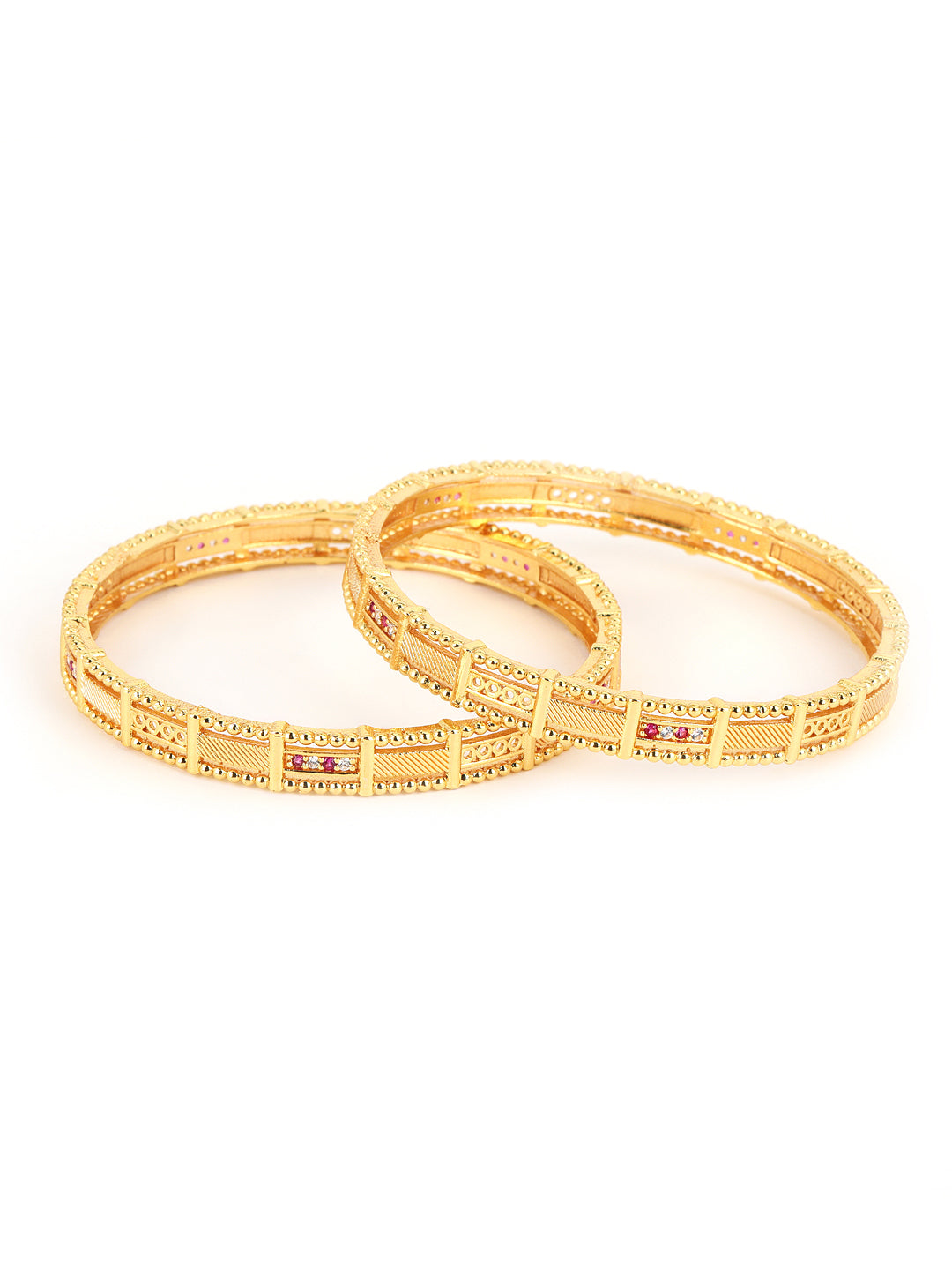 Set of 2 Gold-Plated Ruby studded Jaali Work Broad Bangles - Jazzandsizzle