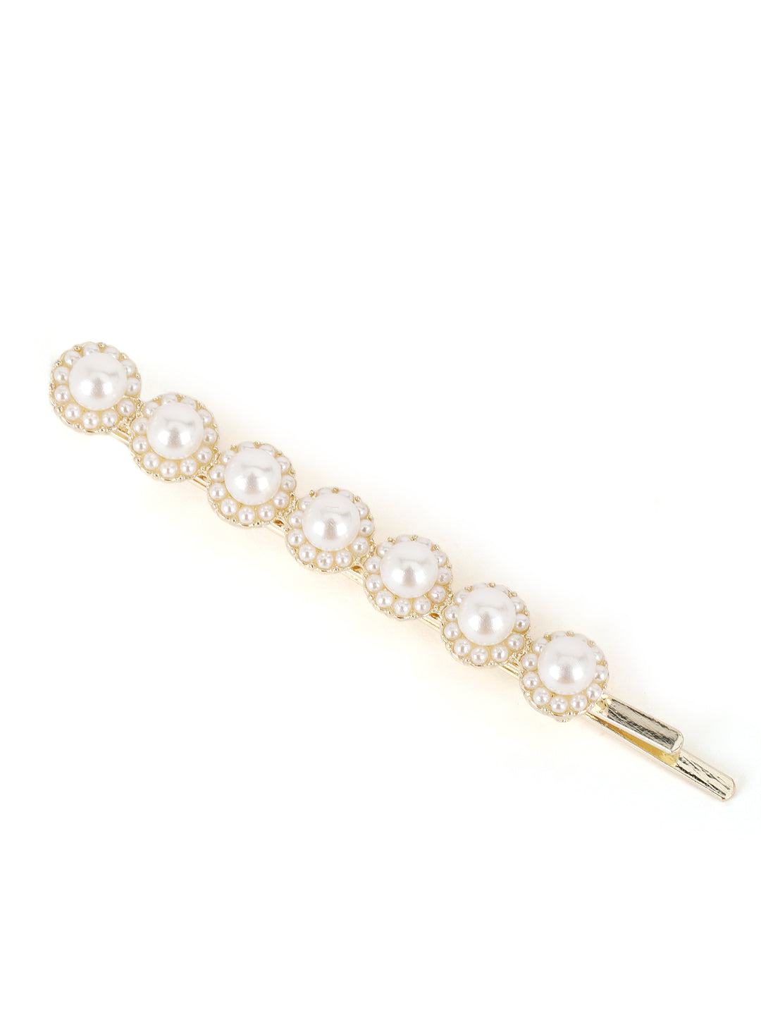 Set Of 2 Gold-Plated Off-White Beaded Handcrafted Hair Clips - Jazzandsizzle