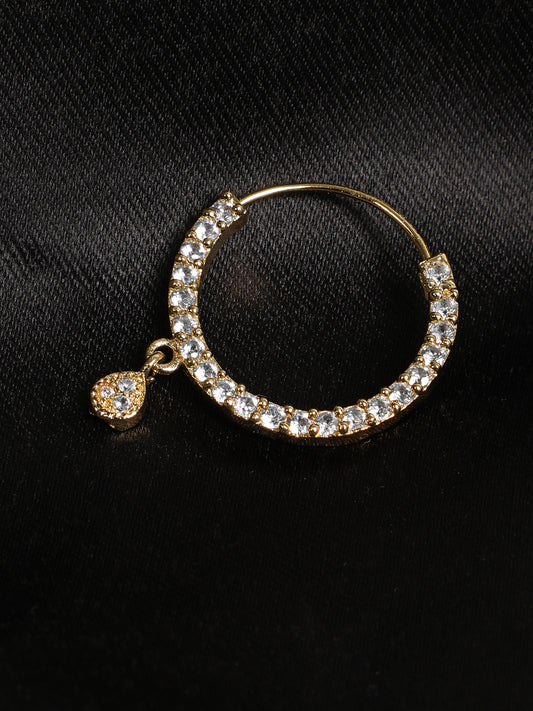 Gold-Plated American Diamond Studded Brass Traditional Nose Pin - Jazzandsizzle