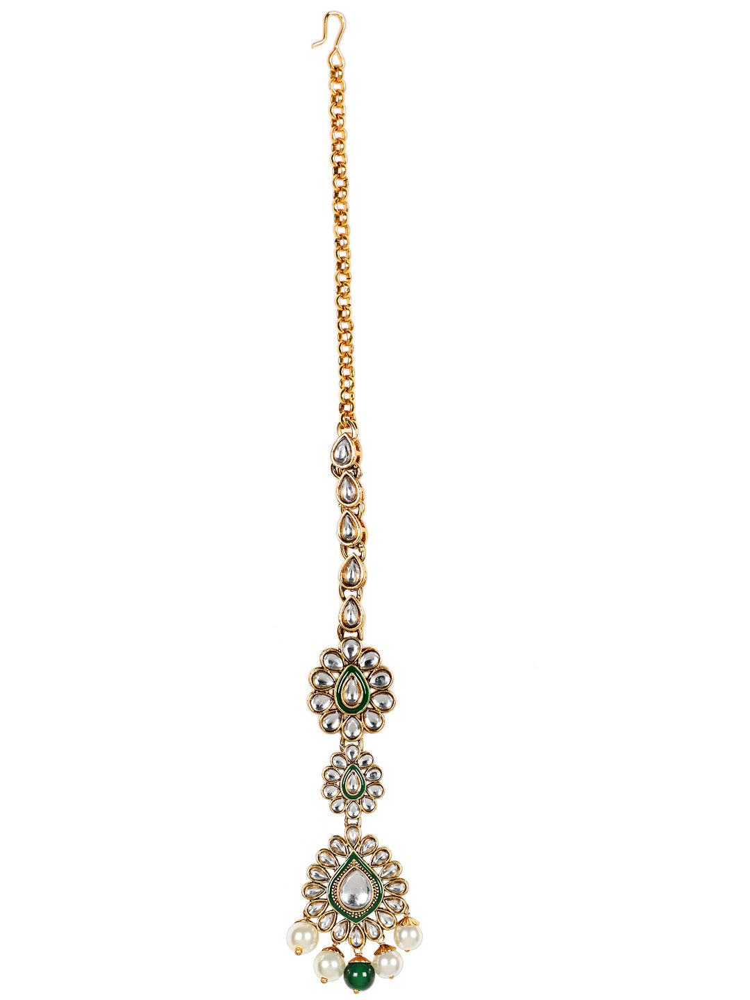 Gold-Plated Green & White Kundan-Studded Beaded Handcrafted Jewellery - Jazzandsizzle