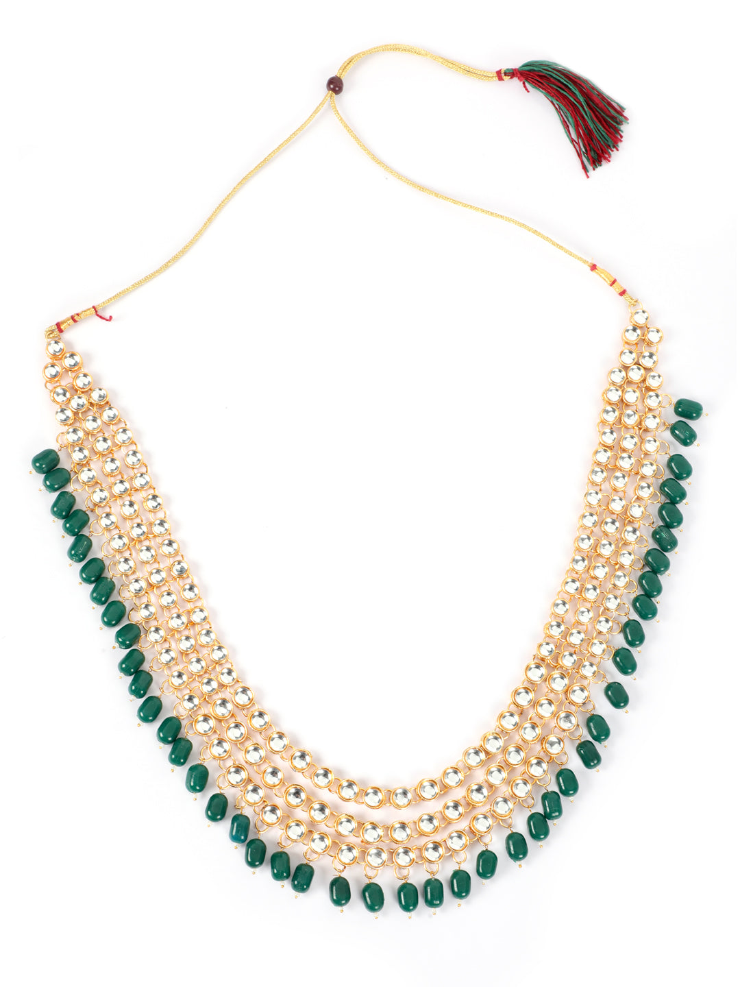 Green Gold-Plated Bridal Kundan Layered Jewellery Set - Jazzandsizzle