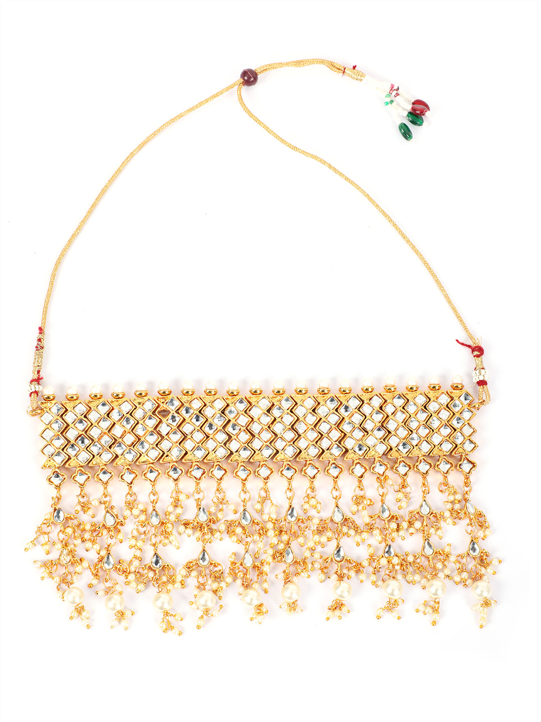 Gold-Plated & White Kundan-Studded & Beaded Jadau Jewellery Set - Jazzandsizzle