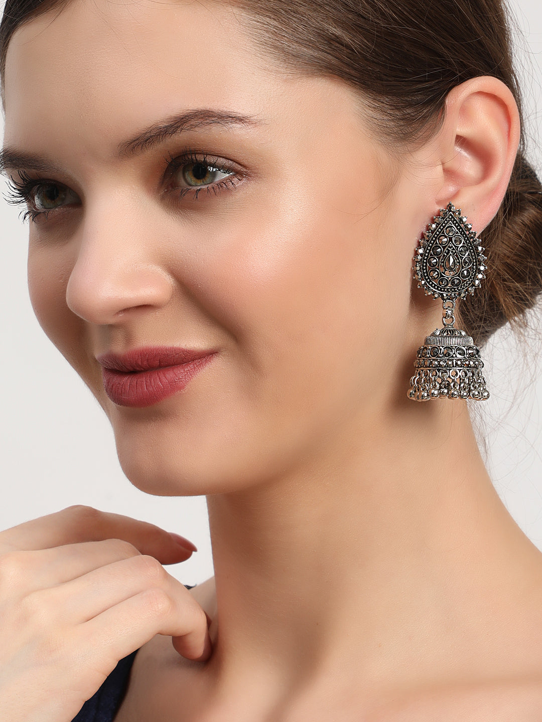 Black Silver Plated Jhumka Earring - Jazzandsizzle