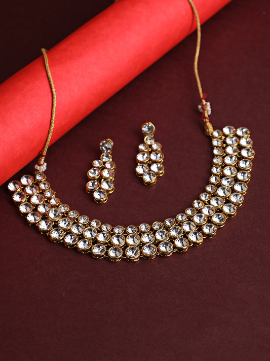 White Gold-Plated Stone Studded Layered Jewellery Set - Jazzandsizzle