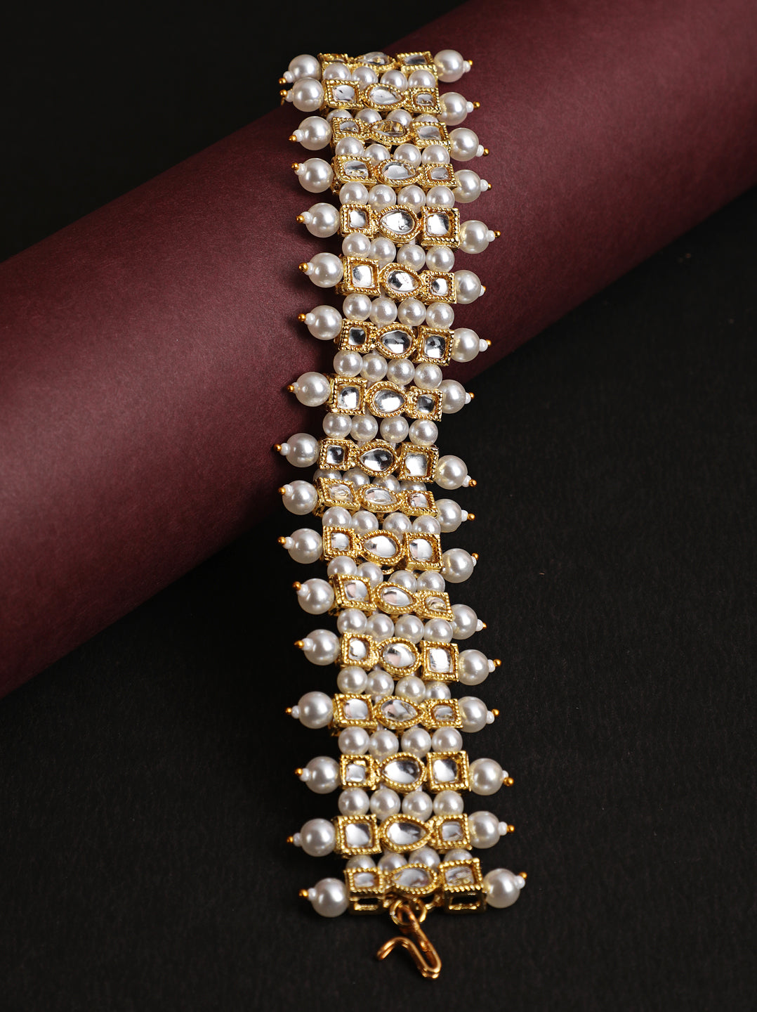 Gold-Plated Pearl & Stone Studded Wraparound Bracelet - Jazzandsizzle