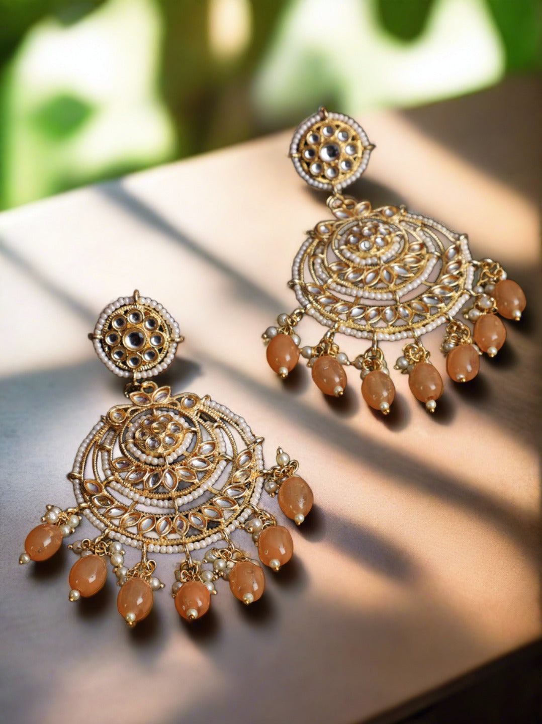 JAZZ AND SIZZLE Artificial Stone Studded & Beaded Chandbali Earrings - Jazzandsizzle