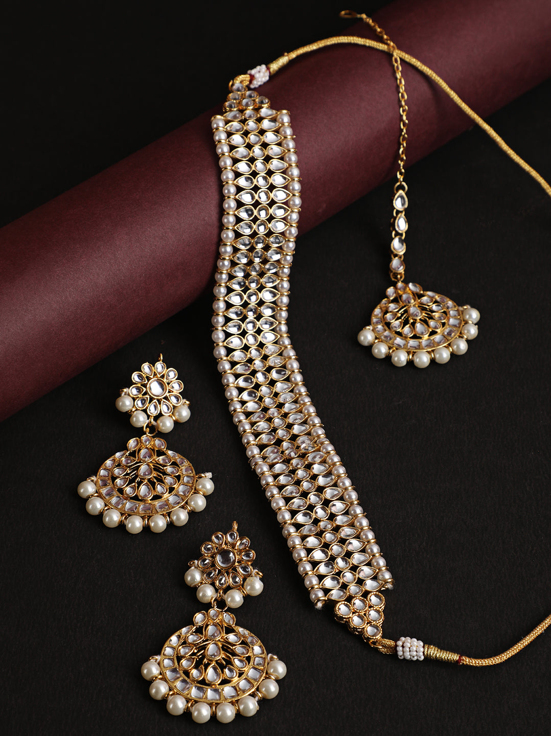 Gold-Toned Kundan & Pearl Jewellery Set - Jazzandsizzle