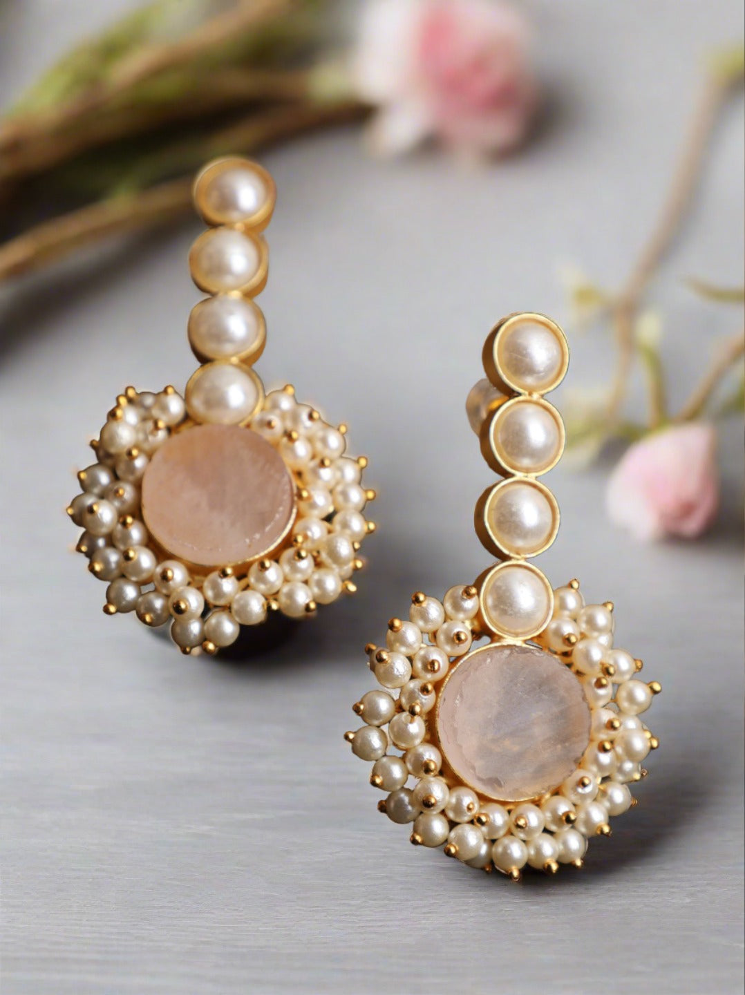 Jazz And Sizzle Gold- Plated Circular Shaped Pearl Beaded Contemporary Drop Earrings - Jazzandsizzle