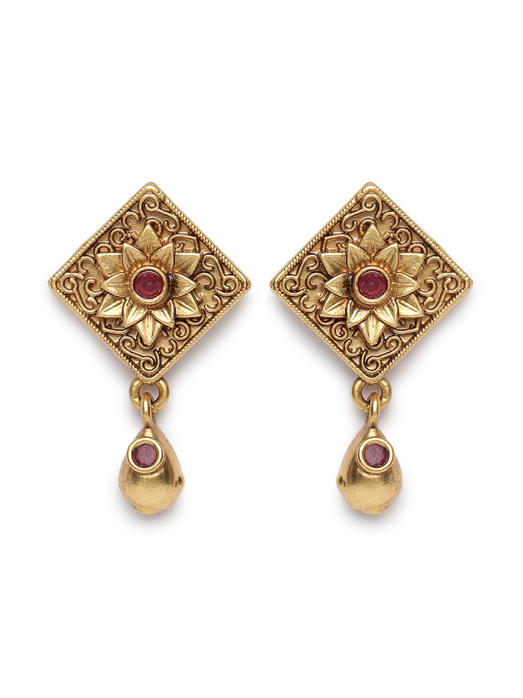 Gold-Plated Maroon Studded Handcrafted Jewellery Set - Jazzandsizzle