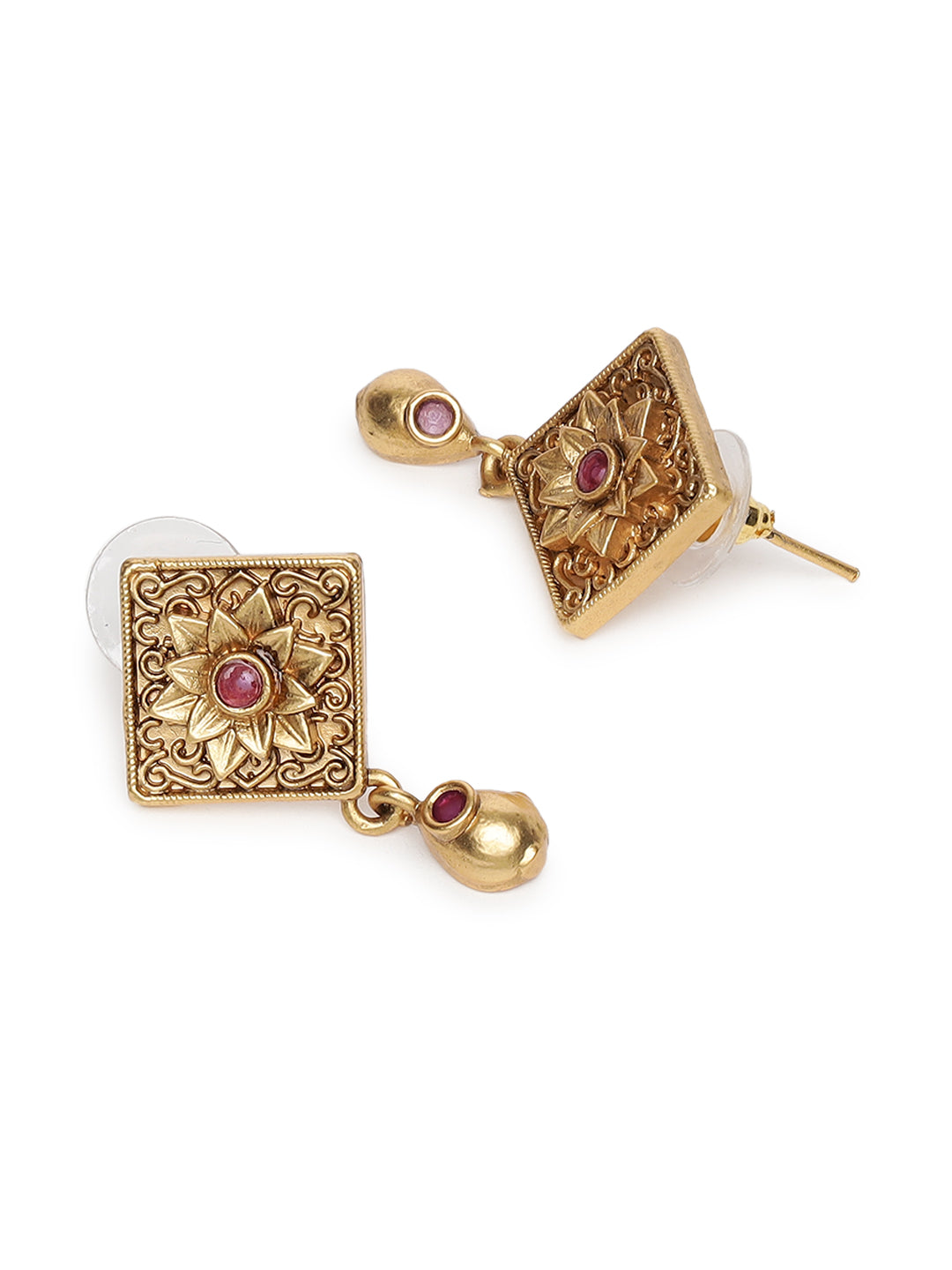 Gold-Plated Maroon Studded Handcrafted Jewellery Set