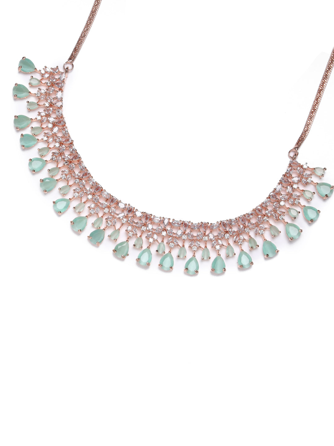 Mint Green American Diamond Rose Gold Plated Jewellery Set - Jazzandsizzle