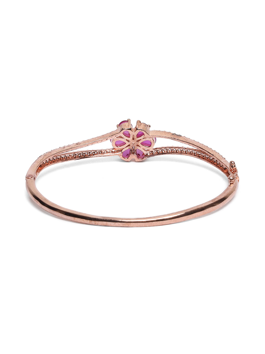Rose Gold-Plated American Diamond and Ruby Studded Floral Patterned Bracelet - Jazzandsizzle