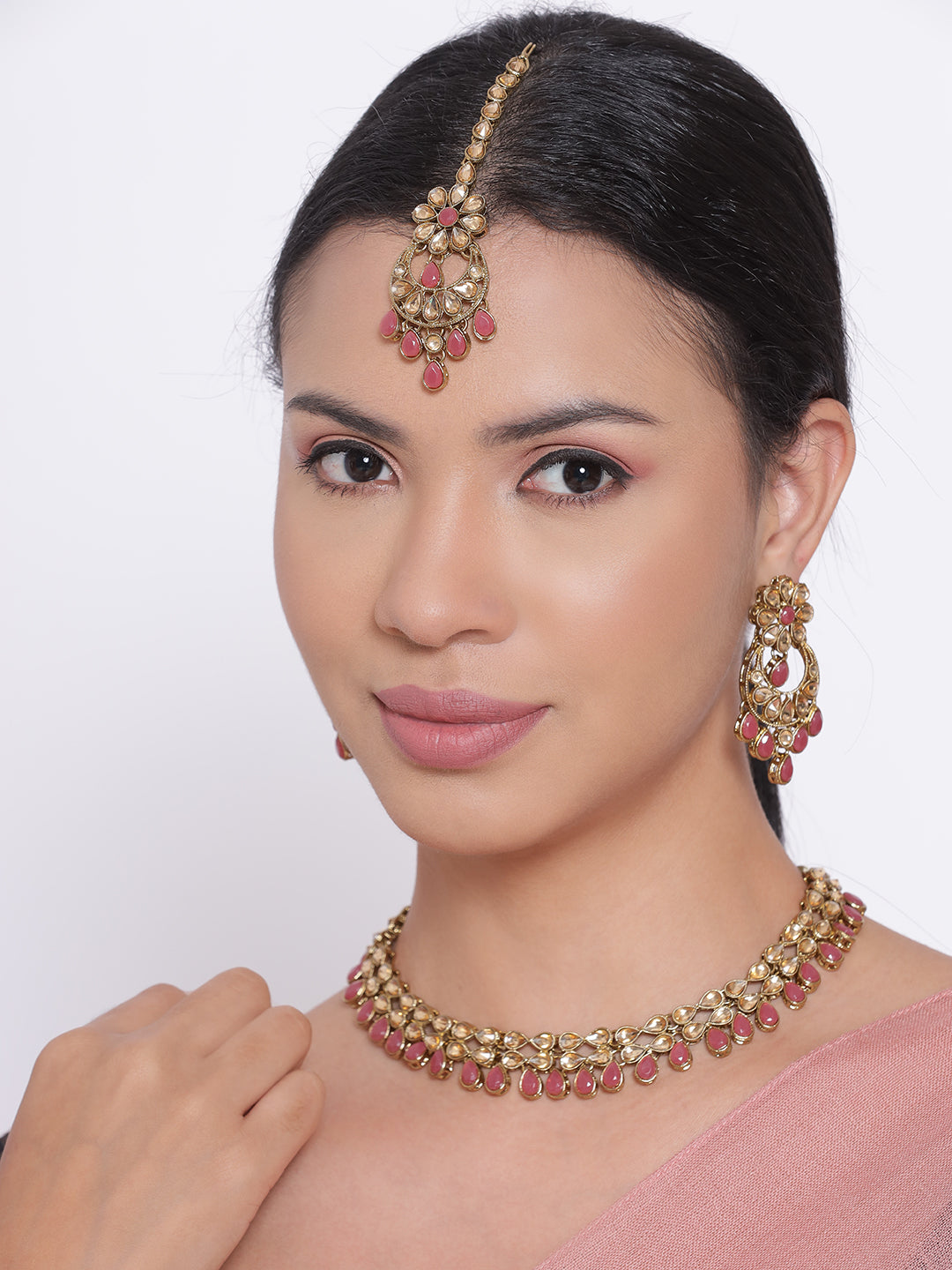 Pink Kundan Gold Plated Jewellery Set