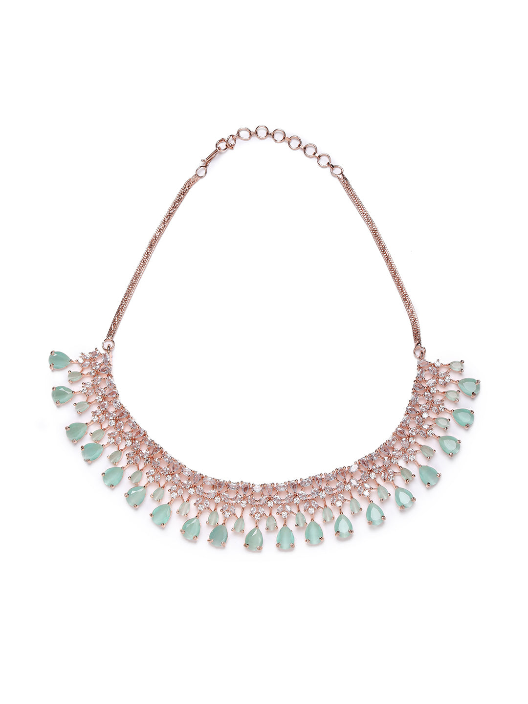 Mint Green American Diamond Rose Gold Plated Jewellery Set - Jazzandsizzle