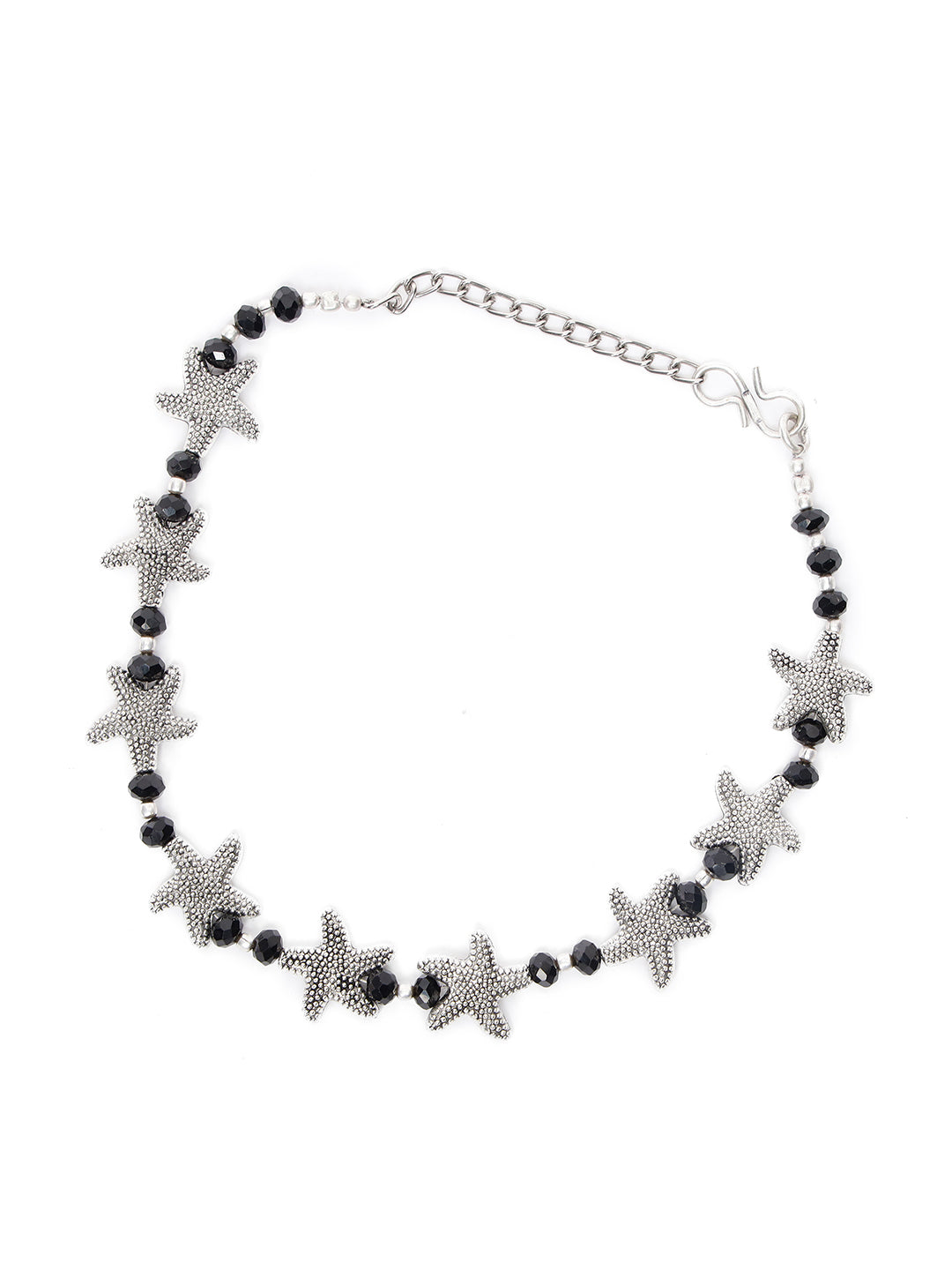 Silver-Plated & Black Beaded Handcrafted Starfish Anklet - Jazzandsizzle