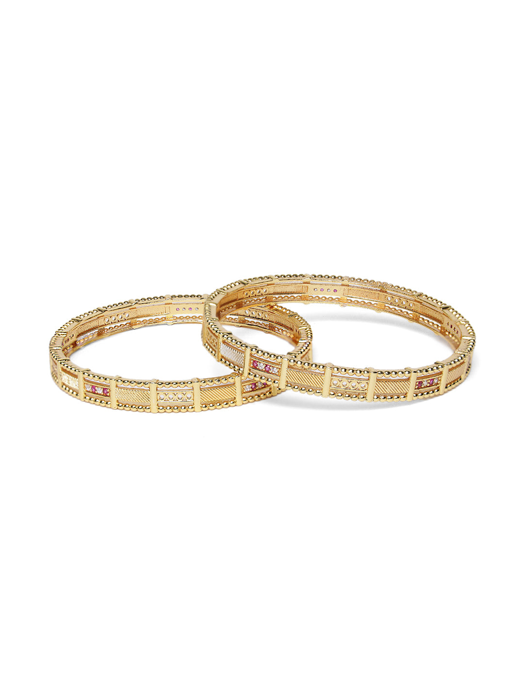 Set of 2 Gold-Plated Ruby studded Jaali Work Broad Bangles - Jazzandsizzle