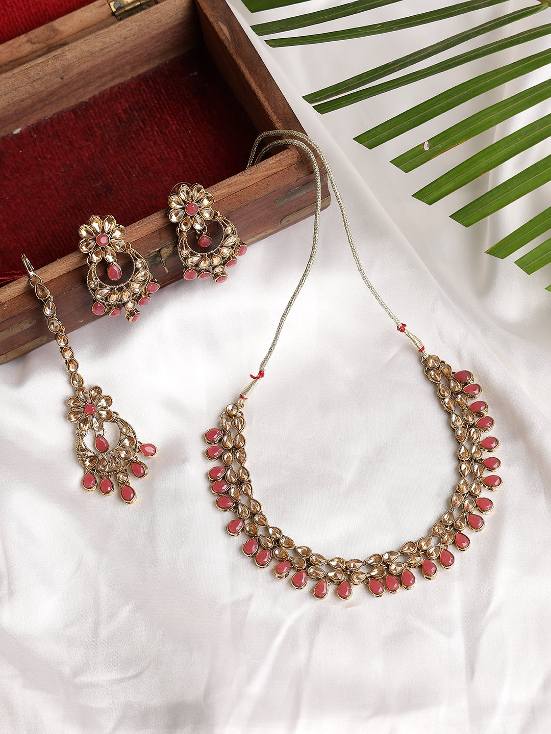 Pink Kundan Gold Plated Jewellery Set - Jazzandsizzle