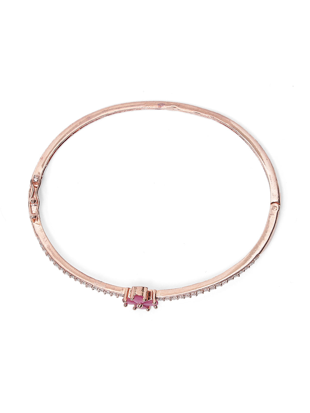 Rose Gold-Plated American Diamond and Ruby Studded Floral Patterned Bracelet - Jazzandsizzle