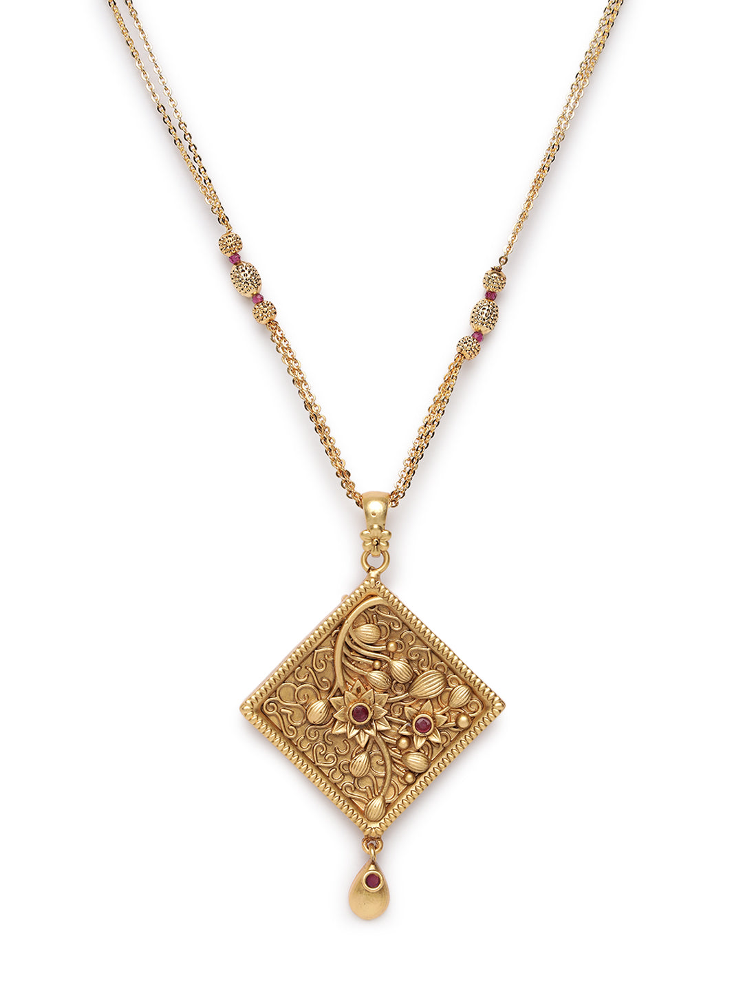 Gold-Plated Maroon Studded Handcrafted Jewellery Set - Jazzandsizzle