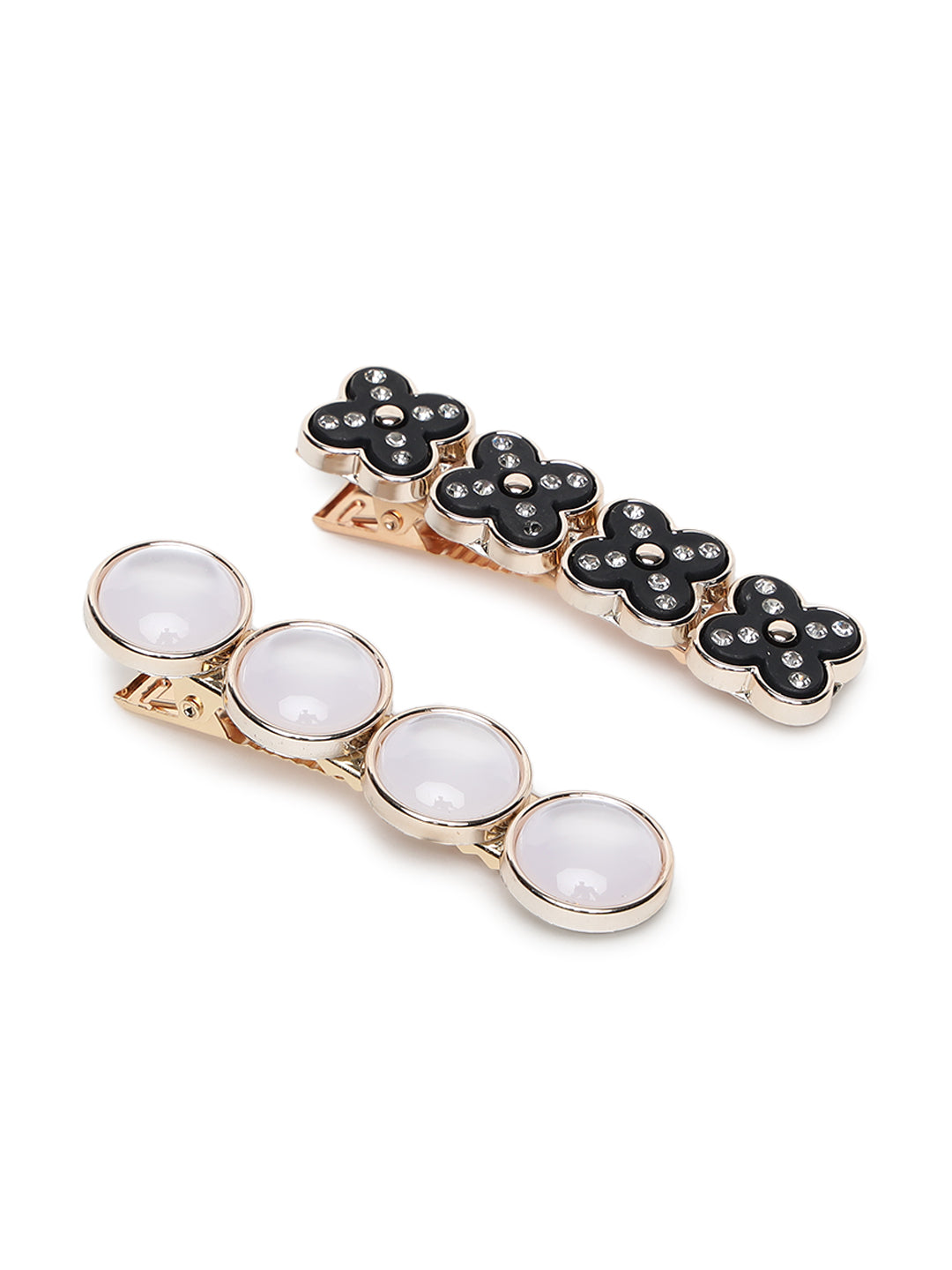 White & Black Set of 2 Embellished Alligator Hair Clip - Jazzandsizzle