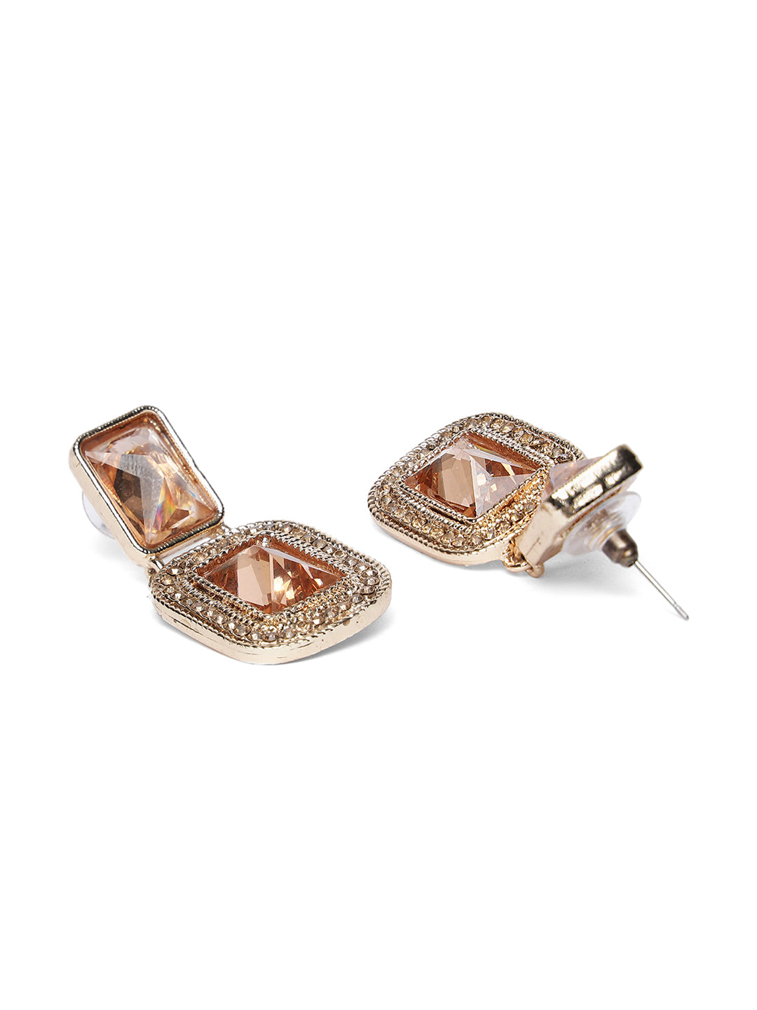 Peach stone & CZ Studded Square Shaped Drop Earrings - Jazzandsizzle