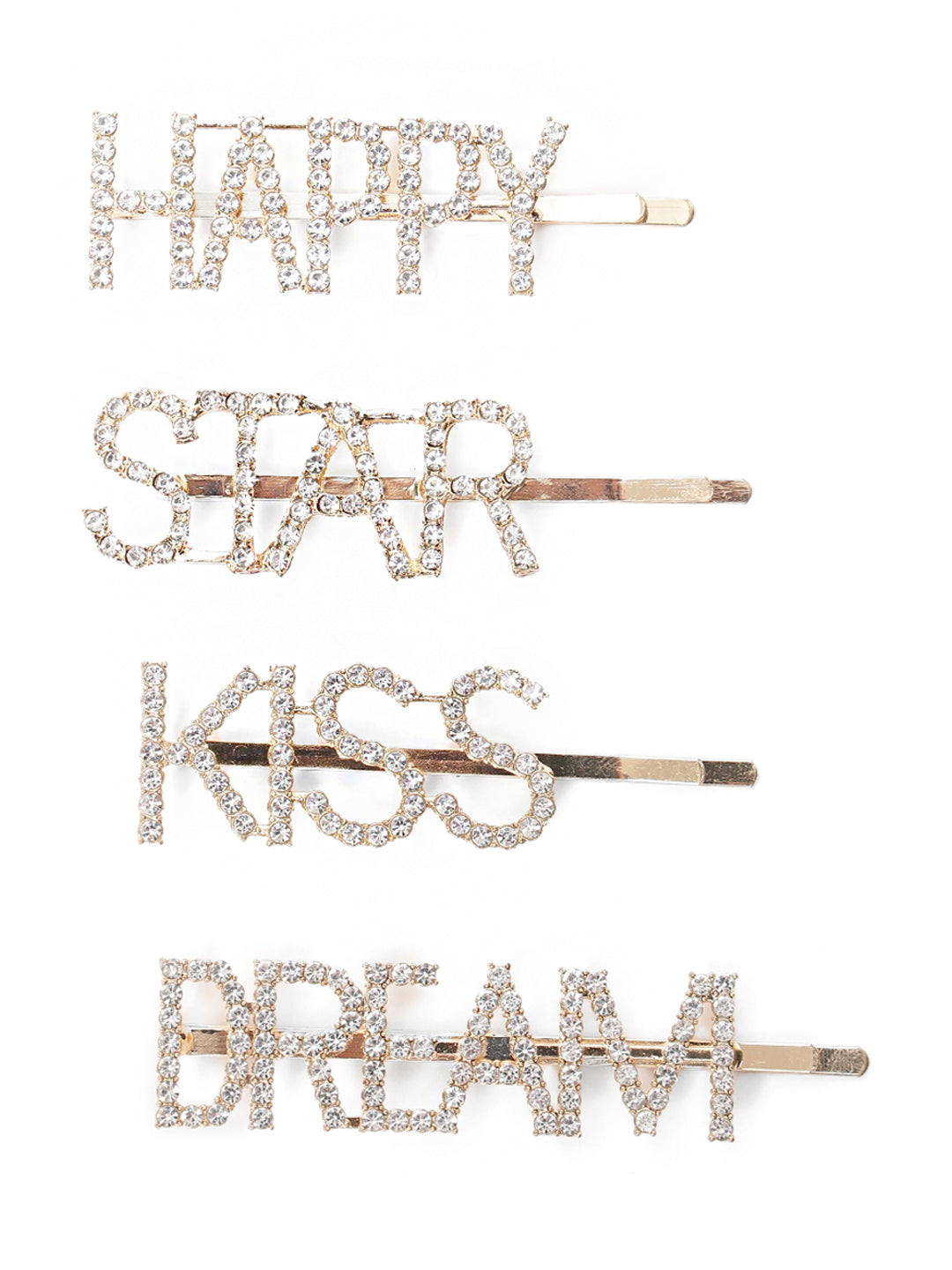 Set Of 4 Gold-Plated American Diamond Studded Letter Party Barrette Hair Clip